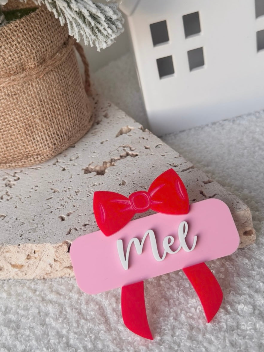 Christmas Bow Work Name Badge